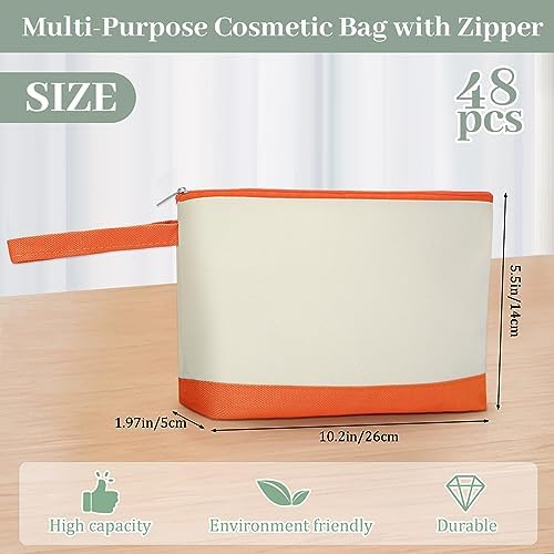 Silkfly 48 Pcs Cotton Canvas Makeup Bags Cosmetic Zipper Bags 10.2 x 5.5 x 2'' Blank DIY Pouch Bulk Pencil Case with Bottom Travel Toiletry Pouch for Women Craft Decor Gift (12 Colors)