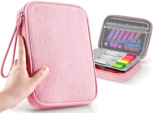 Zannaki Large Capacity Pencil Pouch Organizer | Soft Corduroy Pencil Box for Girls Boys Teens | Cute Big Pen Bag with Multiple Zipper Pockets - Pencil Case Storage for Art Supplies & Stationery-Pink