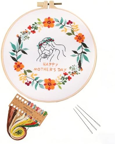 BoAn DIY Floral Embroidery Kit for Adults, Handmade Craft with Hoop