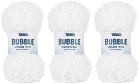Makromecity Bubble Scrubby Yarn - 100% Premium Polyester Yarn for Crocheting and Knitting - 3.5 Oz (100g), 98 Yds (90m) - Ideal for Dishcloths, Crafting & Bath Washcloths (Snow White, 3 Skeins)