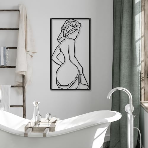 CHENGU 3 Pieces Metal Minimalist Abstract Woman Wall Art Line Drawing Wall Art Decor Single Line Female Home Hanging for Kitchen Bathroom Living Room