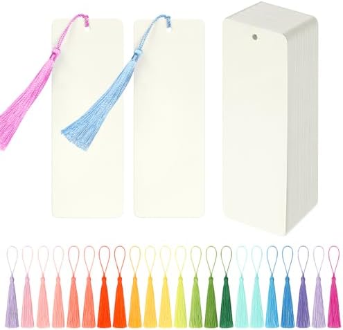 102 pcs Blank Bookmarks with Colorful Tassels – 350gsm Cardstock Bookmark Blanks for DIY Crafts, Holiday Gift Tags, Classroom Projects & Reading Rewards – 5.5 x 2 inch Bookmark Kit (Ivory White)