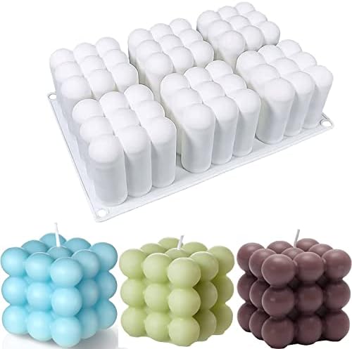 Konrisa Cube Candle Molds, 6 Cavity 3D Bubble Silicone Molds for Candles Making, Cake Mold for Baking Chocolate Dessert Mousse Cake Ice Cream and Making Soap Wax