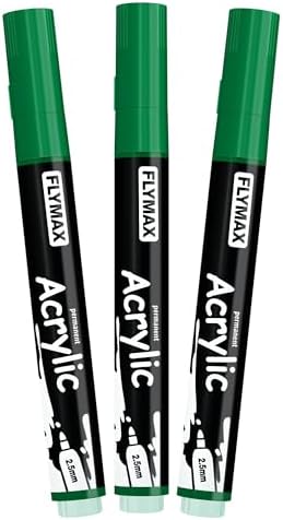 FLYMAX Green Marker Paint Pens - Permanent Marker Pens Green Acrylic Paint Water-Based 2.5mm Medium Tip Waterproof Quick-Drying (3 in 1Pack)