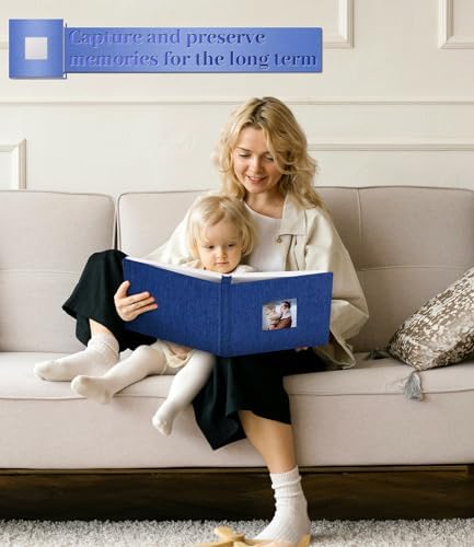 Artfeel Photo Album Self Adhesive Scrapbook Album for 3x5 4x6 5x7 8x10 Pictures,60 Pages Linen Cover with Display Window DIY Photo Book,Ideal Gifts for Family Travel Wedding Baby