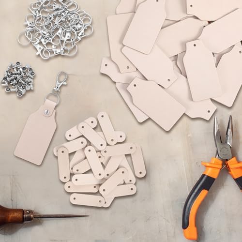 Landical 20 Pcs Leather Keychain Blank Kit with Swivel Hooks,Square