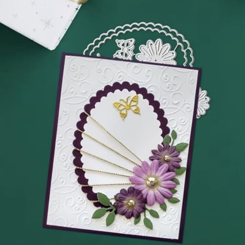 Scrapbooking Die-Cuts for Card Making, Christmas Metal Cutting Dies, Paper Craft Punch Template, Background Embossing Stencils, DIY Album Décor (Lace Round Frame and Flower-11.1x10.8cm)