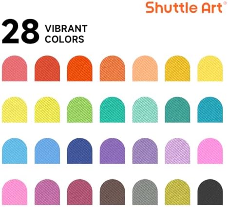 Shuttle Art 28 Colors Fabric Markers, Permanent Markers for T-Shirts Clothes Sneakers Jeans with 11 Stencils 1 Sheet, Shirt Pens for Adult DIY Painting Writing