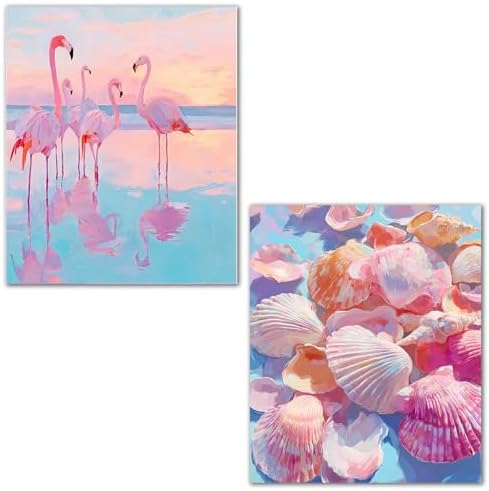 XUNLURY Summer Coastal Beach Diamond Art Kits 2 Pcs, Pastel Ocean Palm Tree Boat Diamond Painting Kits for Adults Beginners, Full Drill Diamonds Dots for Home Decor, 9.8x11.8 Inch