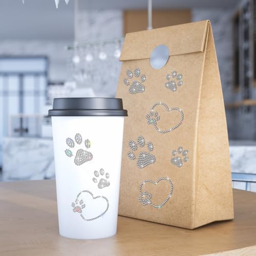 Epakh 84 Glitter Bling Rhinestone Sticker, Paw Print, Silver