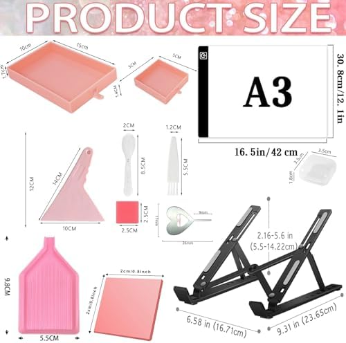 XEUZK All-Inclusive Diamond Art Accessories Kit with A3 DiamondPainting Light Pad Kit, Light Board for Painting Accessories, Bead Organizers & 5D Painting Tools Set for Full Drill & Partial Drill Art