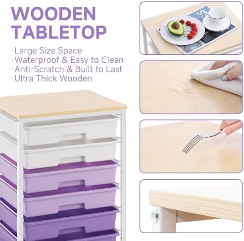 Sykiariol Rolling Cart with 6 Drawers,Purple