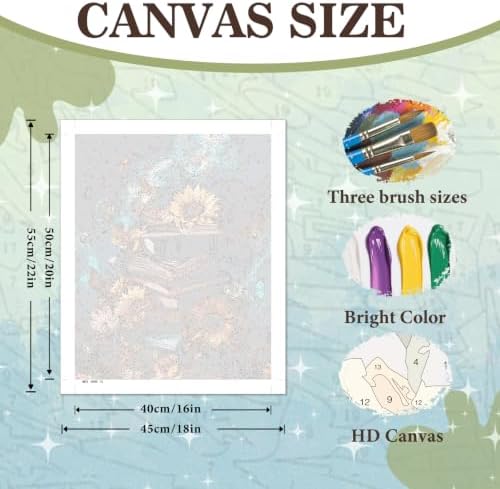 Amaieuin Books Paint by Numbers Kit for Adults,Paint by Number Adult,Book Sunflowers Canvas Paint by Numbers for Adults,Gifts and Home Wall 20x16in