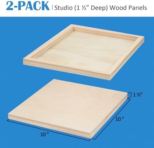 Falling in Art 2 Pack 10x10'' Unfinished Gallery Birch Wood Canvas Panels | Birch Wood Panels Kit, 1 1/2" Deep Art Cradle Boards for Painting, Pouring, Burning,Epoxy Resin, Laser Engraving Cutting