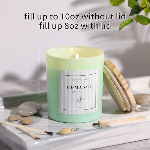 12Pcs Assorted Green Candle Jars for Making Candles, 10oz Empty Jars with Bamboo Lids and Labels, Glass Candle Jars for Candle Making Supplies, Candle Containers for DIY Gifts