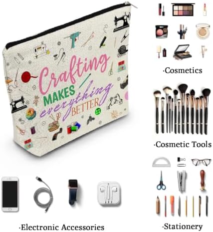 Crafting Print Canvas Cosmetic Bag
