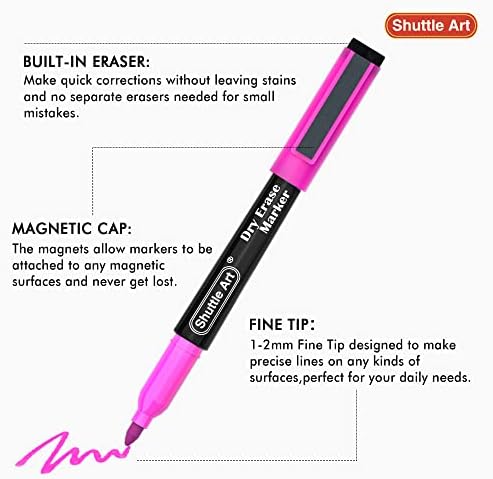 Shuttle Art Dry Erase Markers, 15 Colors Magnetic Whiteboard Markers, Fine Point, Perfect For Writing on Whiteboards, Dry-Erase Boards,Mirrors for School Office Home
