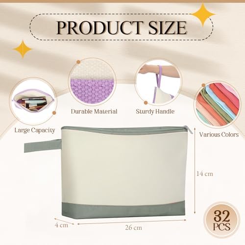 36 Pcs Blank Canvas Makeup Bags with Zipper DIY Craft Morandi Cosmetic Bags Bulk Heat Transfer Travel Toiletry Pouch for Women Colleagues Friends Christmas Vacation