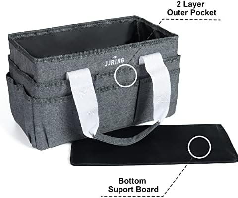 JJRING Craft Organizer Tote Bag Art Storage Caddy Grey | With Multiple Pockets For Sewing, Scrapbooking, School, Medical, And Office Supplies