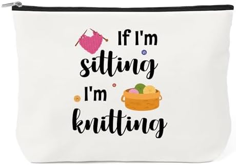 Knitting Gifts for Knitters Makeup Bag - Crochet Gifts for Crocheters Knitters Crochet Lovers Cosmetic Bag for Purse Travel Toiletry Bags Crochets Knittings Supplies Stuff If I'm Stitting I'm Knitting