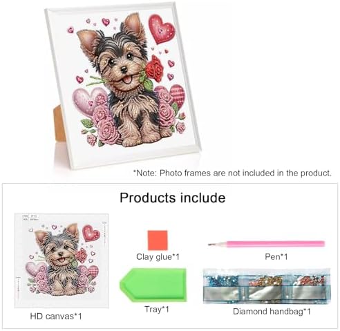 AiYuanzsh 5D Special Shape Diamond Art Kits for Adults, Valentine Puppy Diamond Painting Kit with Hearts and Roses, Crystal Rhinestone Diamond Art for Wall Decor Gift, 12×12 Inch