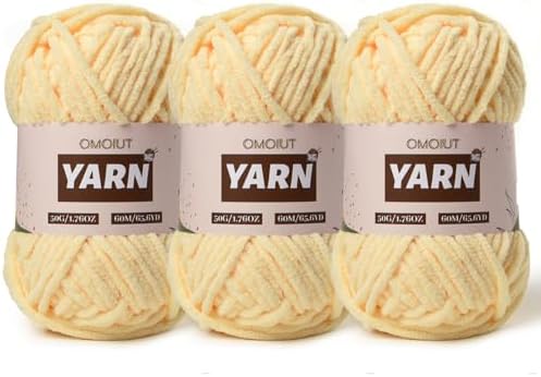 3 Packs Plush Chenille Chunky Crochet Amigurumi Yarn - Baby Yarn for Crocheting Soft - Fluffy Velvet Knitting for Blankets Crafts - 150g / 196.8yds (3 Yellowish)