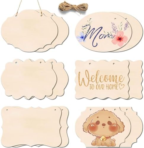 12Pcs Unfinished Wood Crafts, Rectangle-Shaped Wood Plaques for Carfts, Door Hanger, Burning, Painting, DIY Wooden Sign Crafts Gifts for Independence Day Holiday Home Decor, 8.8 x 5.7 Inches