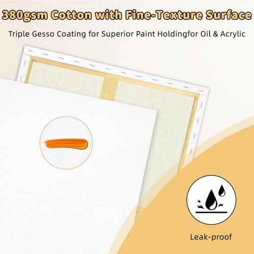 2-Pack 24x36 Stretched Canvas 13.4oz Warp-Resistant for Oil & Acrylic | (380gsm) triple gesso primed, warp-resistant, large pre-stretched canvas for gallery-quality art