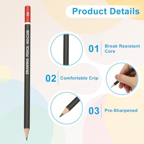 PATIKIL 3B Drawing Pencils for Sketching, 12PCS Sketch Pencils for Drawing Art Pencils Graphite Wood Pre-sharpened for Drawing Sketching Artists, 3B Pencils Black Red Rod
