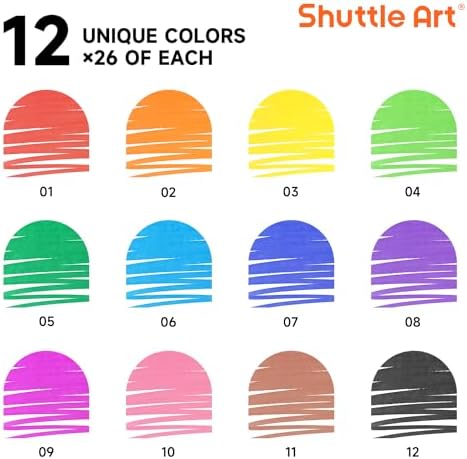 Shuttle Art Super Tip Washable Markers, 312 Pack Bulk, 12 Vibrant Colors
