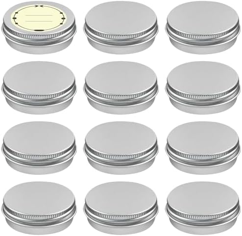 TUZAZO 12Pack Aluminum Tins, 1 Oz Metal Container with Lids and Labels