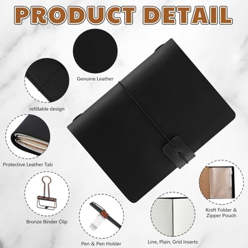 Thenshop Leather Travel Notebook 3 Inserts,Black,Passport Size