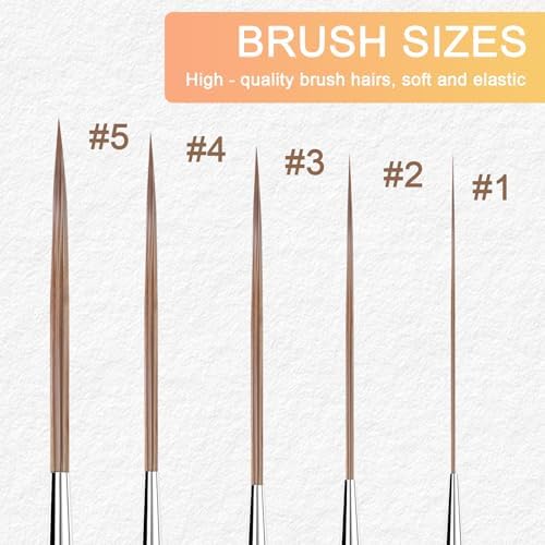Long Liner Brushes - 5pcs Ox Ear Hair Detail Paint Brushes Extra Long Fine Point Tip Pinstriping Scroll Outlining Brush for Watercolor Acrylic Oil