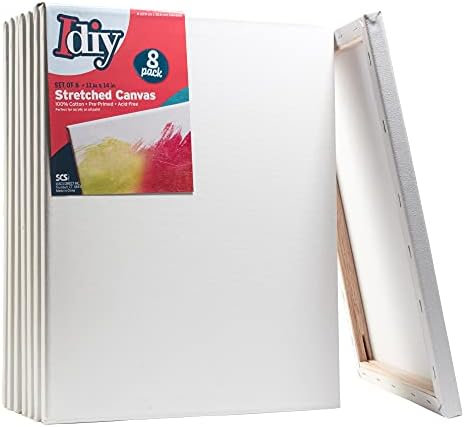 iDIY Stretched Canvas Board 11 x 14 (Set of 8) 5/8" - Classic White Blank, Pre Primed for Oils or Acrylics, 100% Cotton, Acid Free - Professional Grade for Painting or Art Project, Craft, Mixed Media