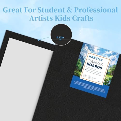 Black Canvases for Painting pk 8 * 10 Pre Primed 100% Cotton White Blank Canvas Boards for PaintingPaint Canvas Panels for Acrylic Oil Watercolor Tempera Paints (Black, 8 * 10)