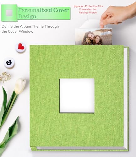 Artfeel Photo Album Self Adhesive Scrapbook Album for 3x5 4x6 5x7 8x10 Pictures,120 Pages Linen Cover with Display Window DIY Photo Book,Ideal Gifts for Family Travel Wedding Baby