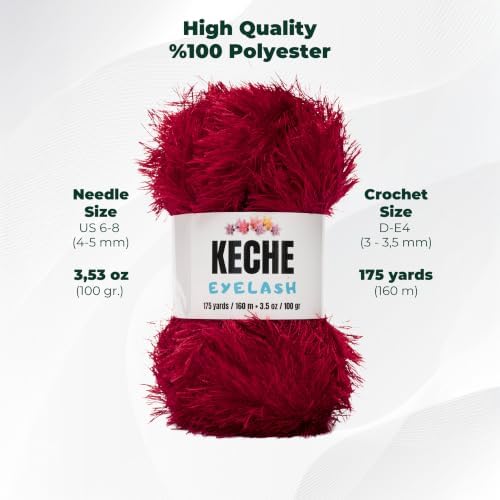 Eyelash Fun Fur Yarn - Premium Soft Crochet Yarn DIY Hand Knitting 100% Polyester 175 Yds 3.53 Oz (Pack of 2) - Bright Red