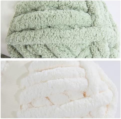 MABOZOO Assorted Chunky Yarn for Hand Knitting 8 Pack, Fluffy Jumbo Chenille Yarn, Soft Plush Yarn Bulky, Giant Thick Fuzzy Yarn for Arm Knitting,4 White & 4 Sage Green(31.7 yds,8 oz Each Skein)