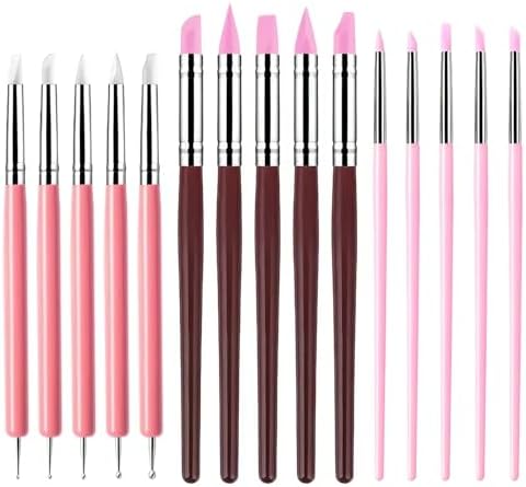 15 PCS Pink Clay Sculpting Tools Set, Professional Silicone Brushes & Dotting Tools Kit for Polymer Clay, Air Dry Clay, Pottery, Modeling & Crafting