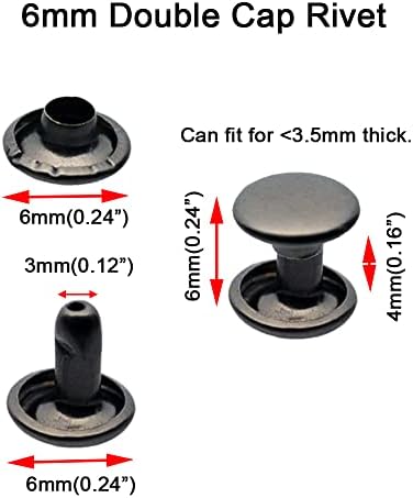 300sets Leather Rivets Double Cap Rivet Tubular Metal Studs Repairs Decoration Craft Accessories for Leather Craft Clothes Shoes Bags Belts (6mm Gunmetal Black)