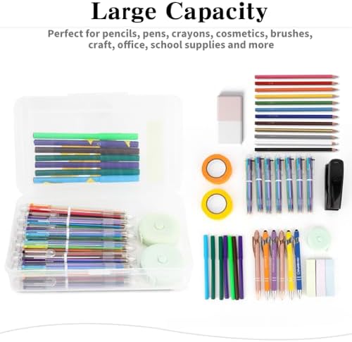 Pencil Case, Double Layer Large Capacity Plastic Pencil Box, Clear Crayon Box, Hard Pen Boxes with Snap-tight Lid, Storage Art Craft Box Marker Organizer for Kids Boys Offices School Supplies