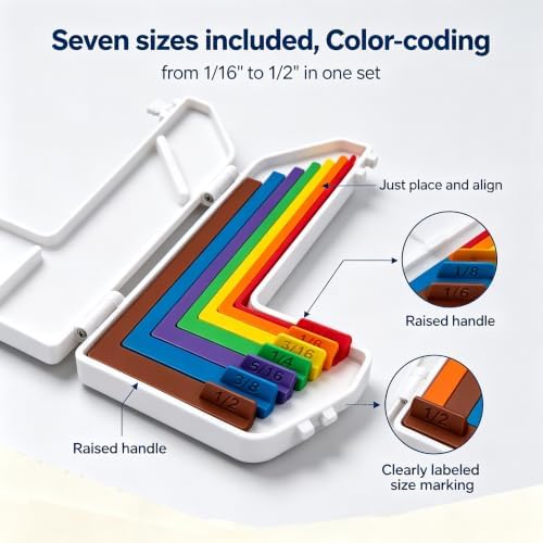Paper Crafting Alignment Guide Set for Card Making & Scrapbookers, Alignment Tool with Case for Precision Layering, Color Coded Size Tabs for Card Making and Scrapbooking(7Pcs)