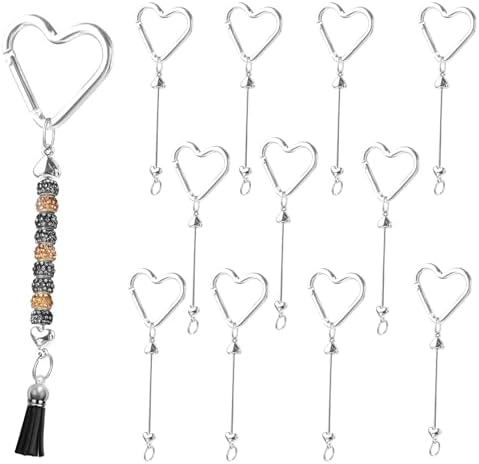 Beadable Keychain Colorful Heart/Triangle Shaped Blank Bar with Snap Hook for DIY Craft Making Kit