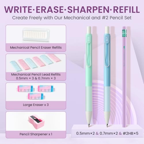 Taja Cute Pencil Case With School Supplies, 39 PCS, Stationery Set, Purple