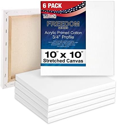 U.S. Art Supply 10"x10" Stretched Canvas for Painting, 3/4" Profile, 6-Pack