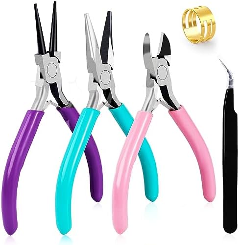 URSKYTOUS 3Pcs Jewelry Pliers Set Jewelry Making Pliers Tools Kit Include Jewelry Making Needle Nose Chain Nose Round Pliers Wire Cutter for Bracelet Beading DIY Craft Jewelry Making Supplies
