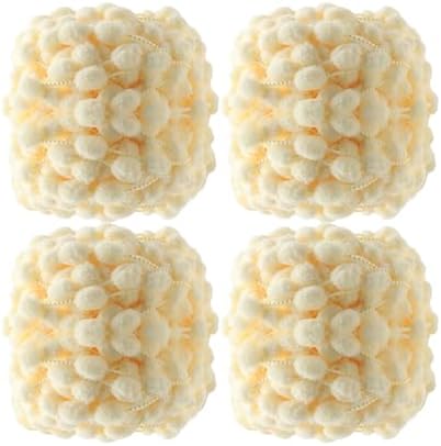 Hand-Woven Ball Yarn, 4 Pack, 380g Total, for Blankets, Cushions, and Pet Nests, Fluffy Chunky Craft Yarn (Light Yellow)