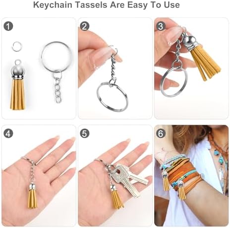 Tassels for Jewelry Making 150 Pieces Beige Leather Tassels Bulk 38mm Silver Cap Keychain Charms with 50pcs Jump Rings for DIY Jewelry Keychain Blanks Bracelet Crafting Supplies