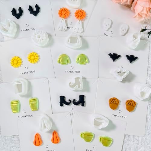 Xaekicr 12PCS Mini Halloween Clay Cutters for Polymer Clay Jewelry – Small Clay Earring Cutters, Fall Pumpkin Coffee Boot Shapes, Polymer Clay Tools & Molds Kit