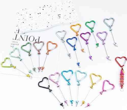 Beadable Keychain Colorful Heart/Triangle Shaped Blank Bar with Snap Hook for DIY Craft Making Kit